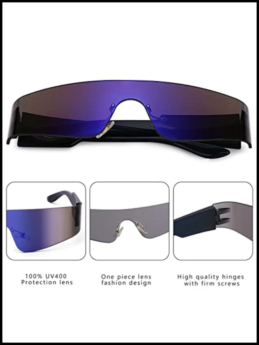 Wrap Around Sunglasses Women Men Y2K Rimless Futuristic Shield Flat Top Shades
